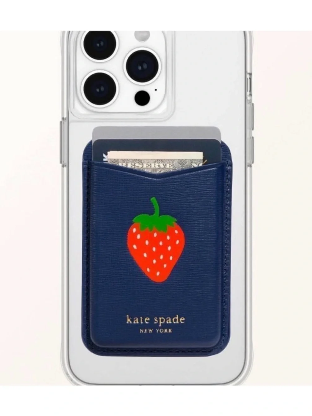 kate spade Navy Card Wallet with Strawberry Graphic